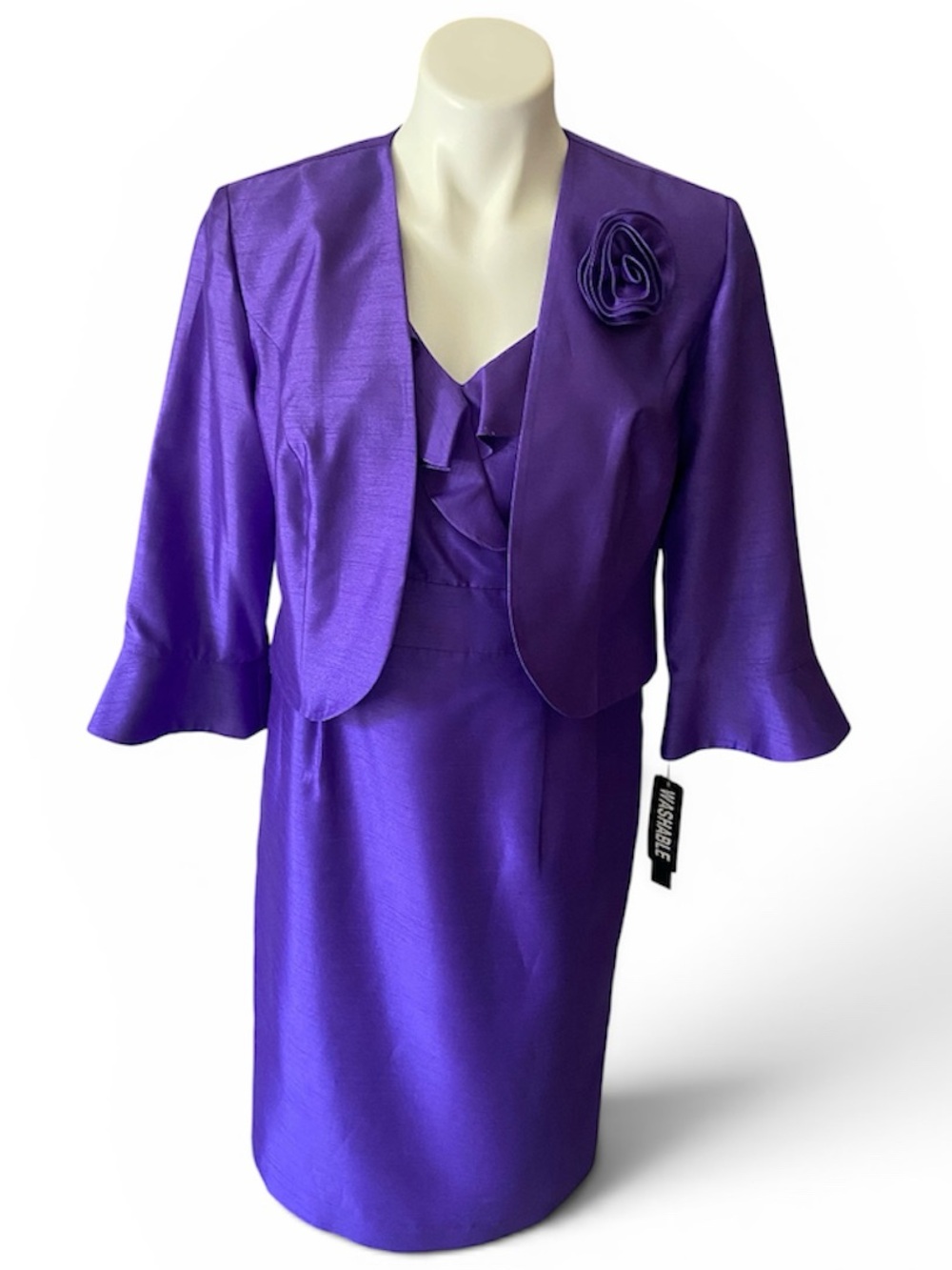 Dana Kay Violet Purple Two-Piece Suit Dress & Jacket Set with Rosette Size 8
